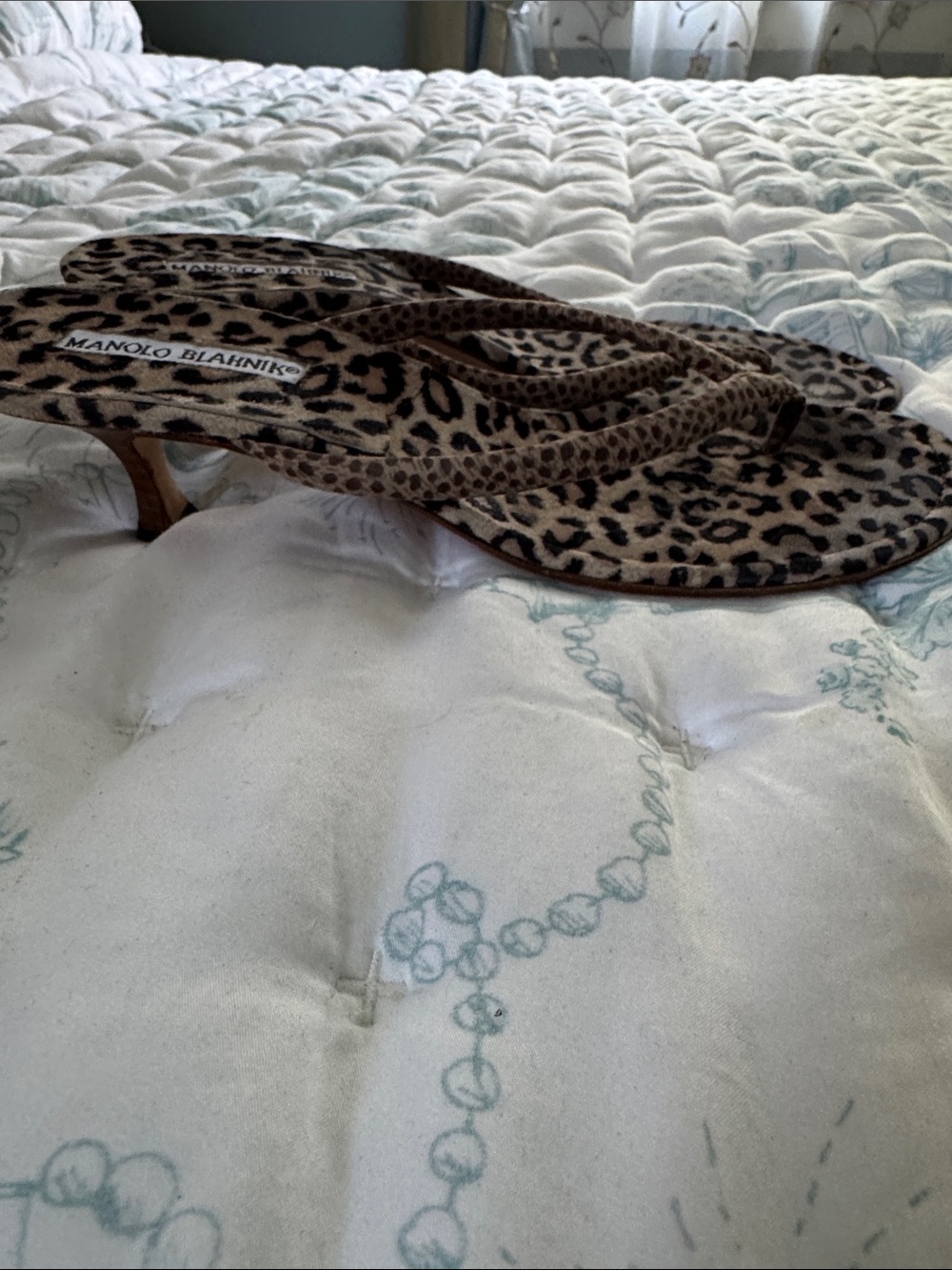Manolo Blahnik Leopard Print Flip-Flop Sandals in Brown and Black - Picture 2 of 4